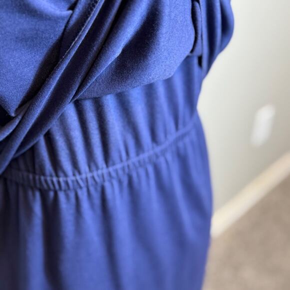 J. Jill dress Ink blue short sleeved knit open button neck layered back Sz S - Picture 7 of 9